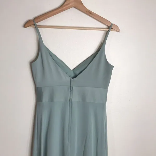 David's Bridal Women's Dusty Sage Long Spaghetti V Neck Formal Dress 4 - Image 10