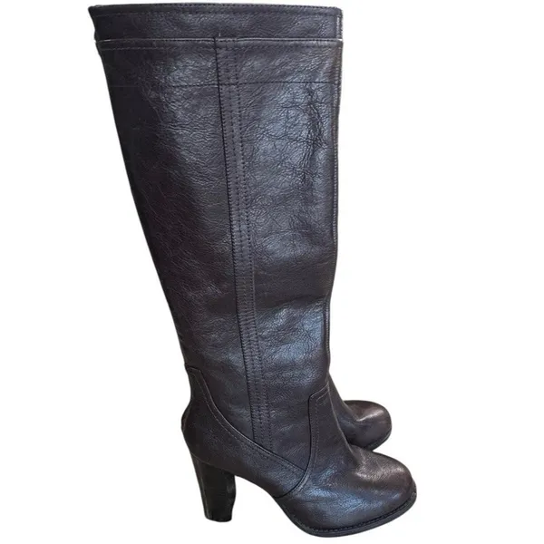 Adrienne Vittadini Birdie Brown Leather Knee High Boots Women's Sz 8.5 Tall Heel - Image 10