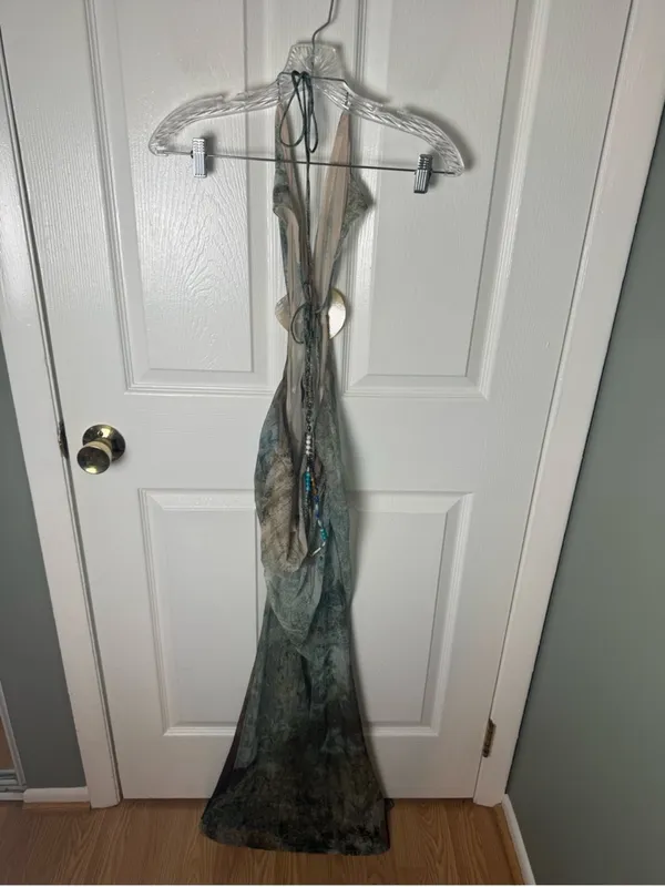 Jaded London Vida Backless Maxi Dress With Shell Trim in Marine XS - Image 10