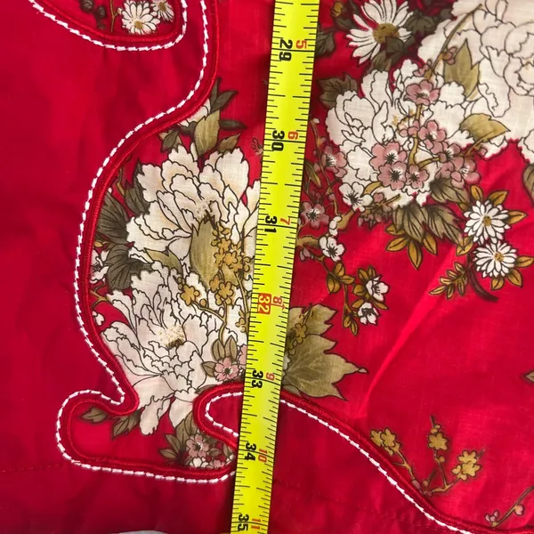 Tang Chao Red Floral Qipao Cheongsam Dress Cotton Mandarin Collar Size M - Image 5