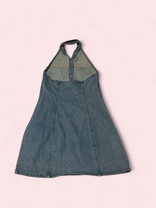 House of Harlow 1960 Dark Blue Denim Halter Jacket Dress - Image 2