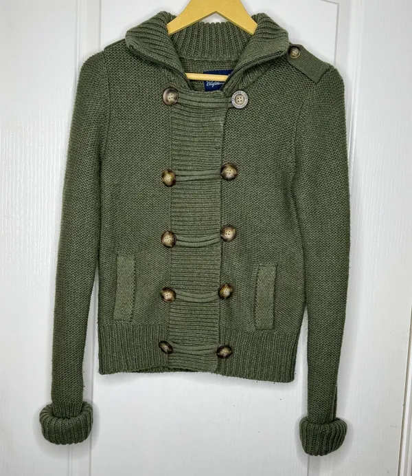 American Eagle Y2K Olive Military Wool Rabbit Hair Knit Cardigan Jacket S - Image 10