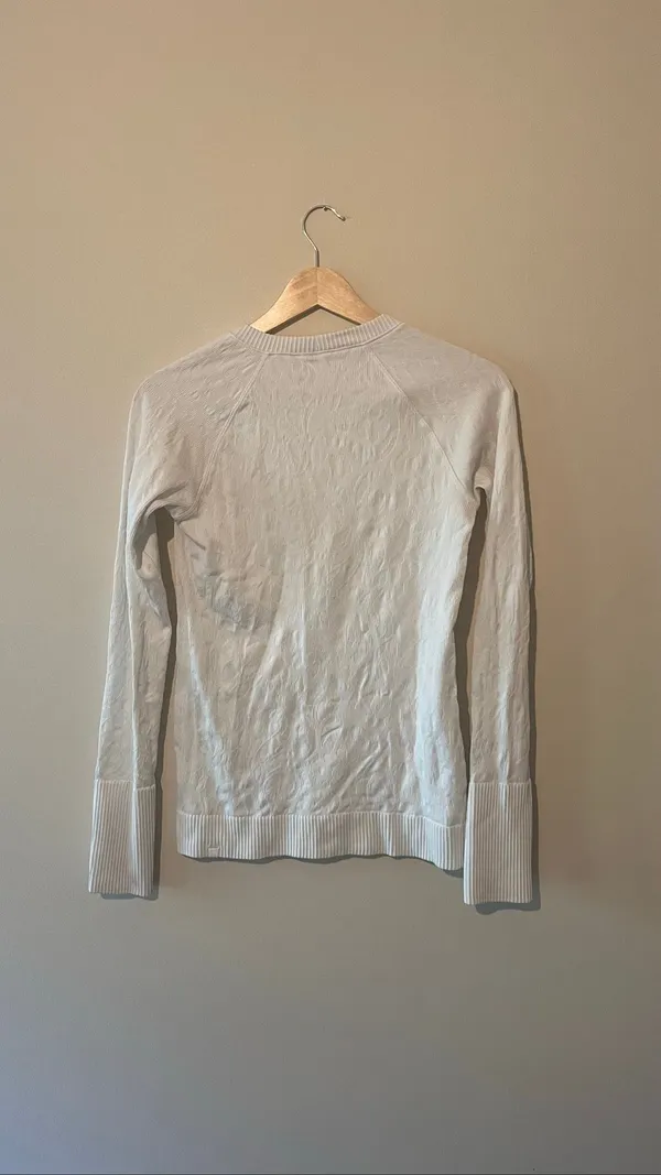 Lululemon White Rest Less Pullover Floral Jacquard Thumbhole Long Sleeve Top Siz - Image 7