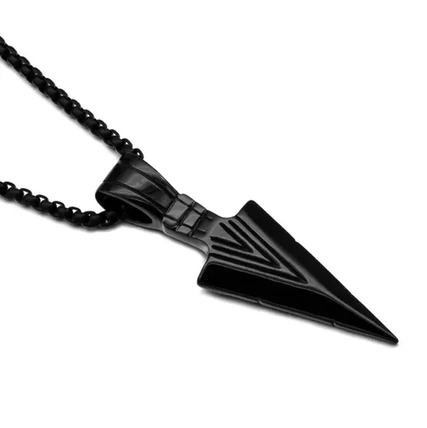 Black Arrowhead Mens Arrow Pendant Necklace 24" Chain - Native American Style - Image 3