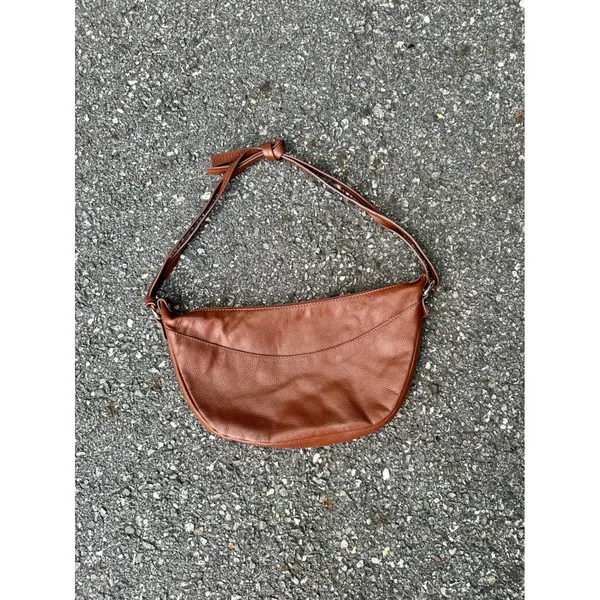 Ashwood Brown Pebbled Leather Crescent Hobo Shoulder Bag Cognac Gold Hardware - Image 3