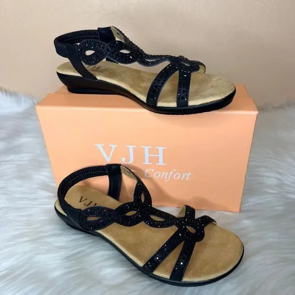 VJH Confort Rhinestone Sandals Size 7.5 Black - Image 12