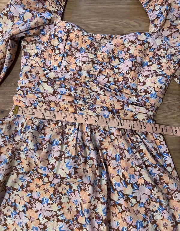 Band of the Free Floral Midi Dress M Puff Sleeve Smocked Cottagecore - Image 3