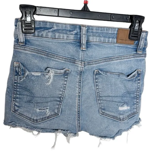 American Eagle light wash distressed High-rise Jean Shorties denim shorts size 0 - Image 2