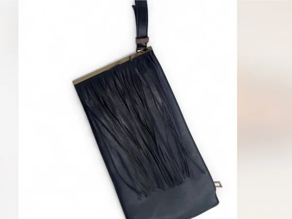 Ethele & Myrtle Inc Black Fringe Wristlet Clutch Boho Festival Y2K Gold Hardware - Image 6