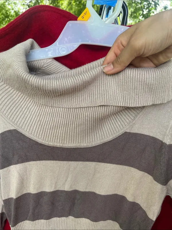 Pink Rose Taupe and Cream Striped Cowl-Neck Sweater Dress - Image 4