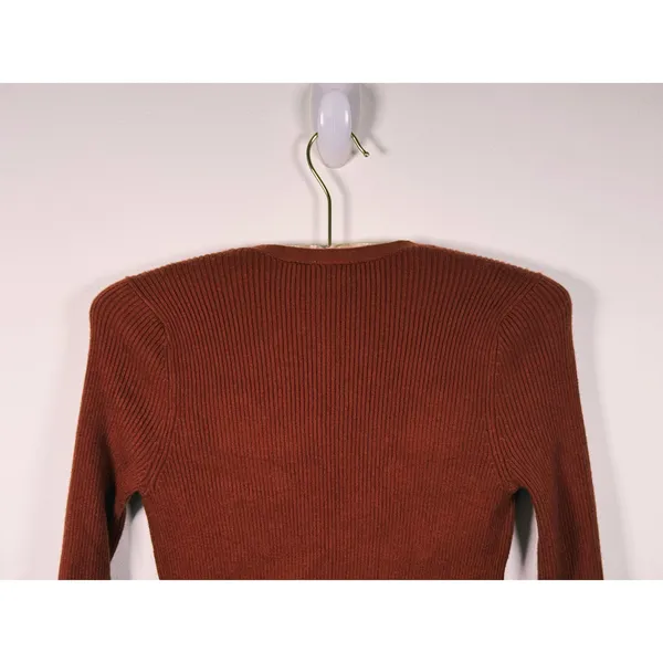 Abercrombie & Fitch Slim Button Up Ribbed Cardigan Small Brown Quiet Luxury Fall - Image 6