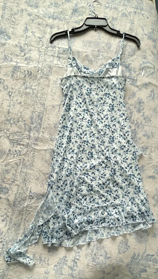 & Other Stories Blue and white floral midi dress with ruffle hem and adjustable straps - Image 2