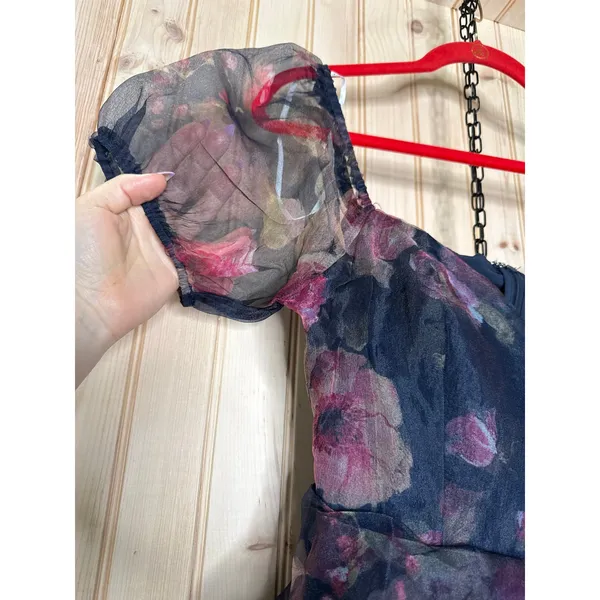 NWT Lulus Oh-So Stunning Navy Blue Floral Organza Tiered Midi Dress Cruise Sze M - Image 6