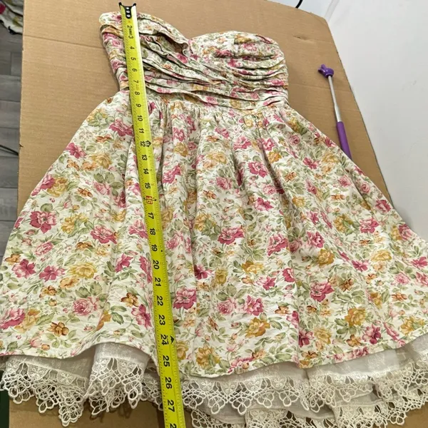 🍁 Minuet Cottagecore Floral Boho Strapeless Mini Party Cocktail Dress‎ Small - Image 11