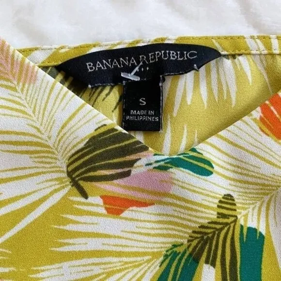 Banana Republic Tropical Feather Print Yellow Tank‎ Top Sleeveless Women S - Image 7