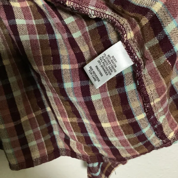 Burgundy Multicolor Plaid Tartan Country Cowgirl Smocked Peasant‎ Blouse 18/20W - Image 3