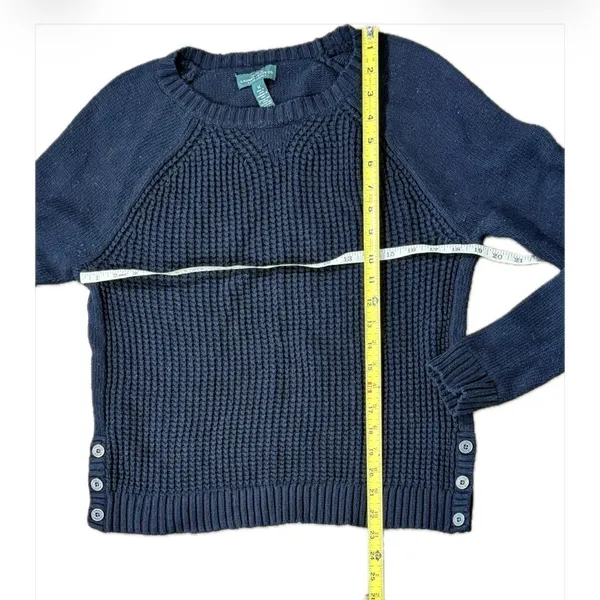 Lauren Ralph Lauren Waffle Knit Sweater M Angora Blend Button Hem Black Grunge - Image 6