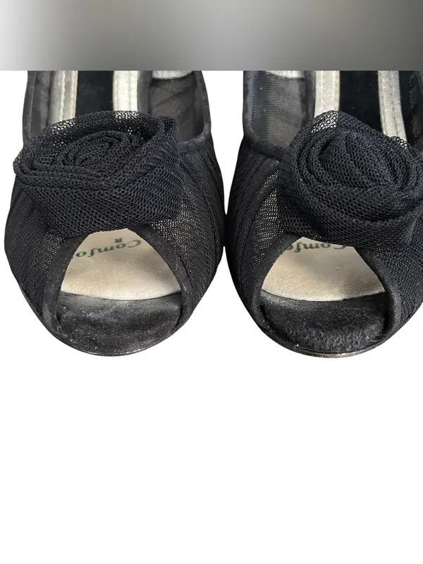 Dolce & Gabbana Black Mesh Rosette Peep Toe Stiletto Pumps Women Size 37.5 - Image 4