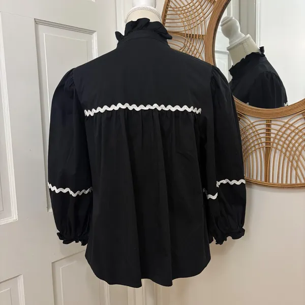 Crosby by Mollie Burch Blouse‎ M Ric Rac Boho Ruffle Quiet Luxury Modest Prairie - Image 3