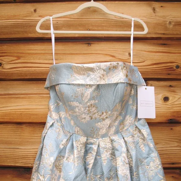 MAC DUGGAL 20726 Light Blue Strapless Brocade Midi Dress with Pockets Size 2 - Image 10