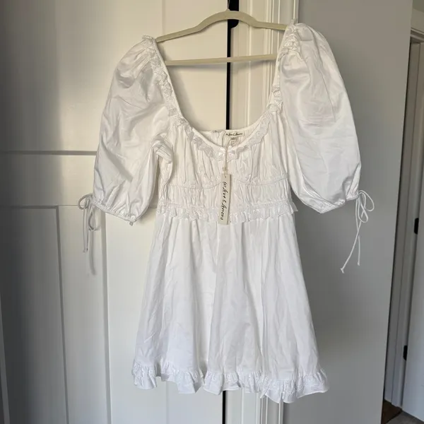 NWT For love and lemons Jackson Mini Dress‎ White Puff Sleeve New - Image 3