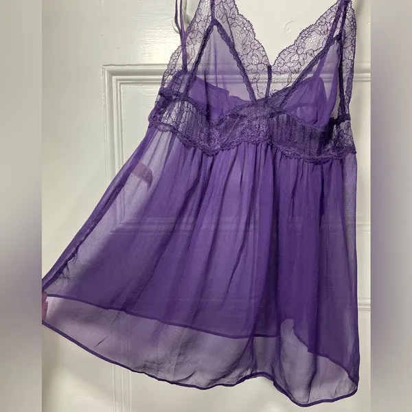 Stella McCartney Silk Sheer Camisole Lingerie Top with Lace Detail Purple Small - Image 7
