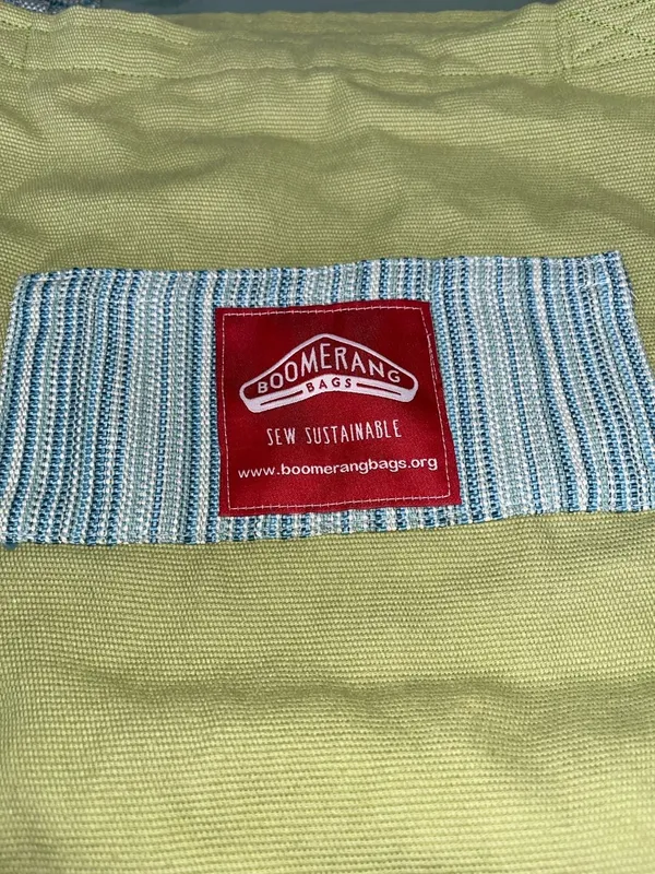 Boomerang Bags Sew Sustainable Reusable Canvas Tote Bag Lime Green Striped. Some - Image 2