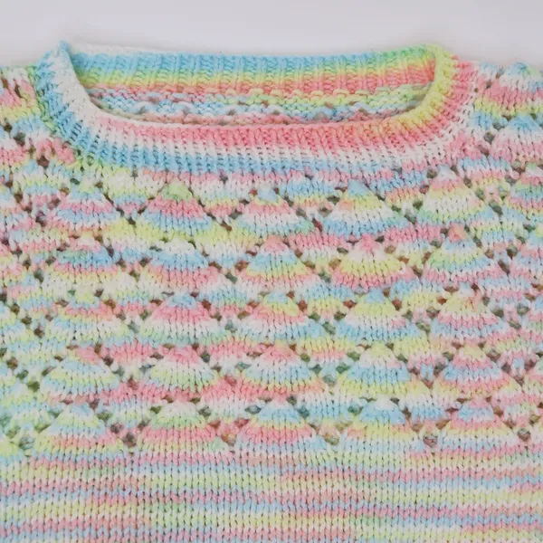 Vintage Homemade Pastel Rainbow Crochet Short Sleeve Sweater Shirt - Image 5