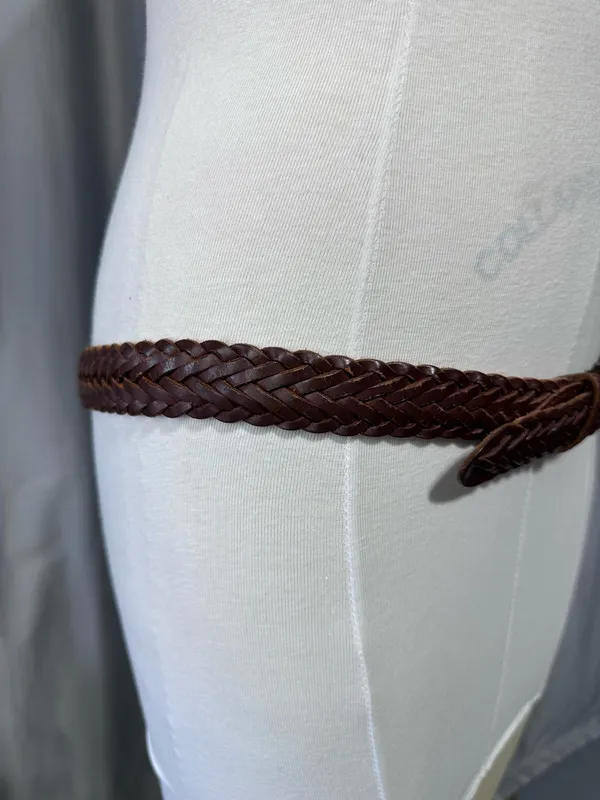 Vintage Brown Leather Belt Braided Woven Women 36 Adjustable Preppy Hippie - Image 3