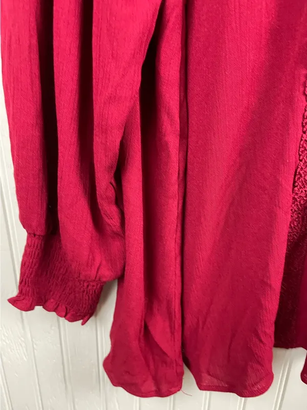 Torrid Washable Crinkle Gauze Crochet Yoke Blouson Sleeve Top Size 2X Rhubarb - Image 7