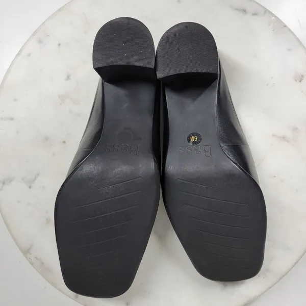 VTG Bass Artist Mules Womens 6 Black Leather Slip On Square Toe Block Heel 2003 - Image 6