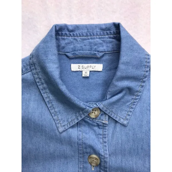 Z‎ SUPPLY Womens Blue Denim Button Down Shirt Shacket XS ZJ232414E Light Wash - Image 2