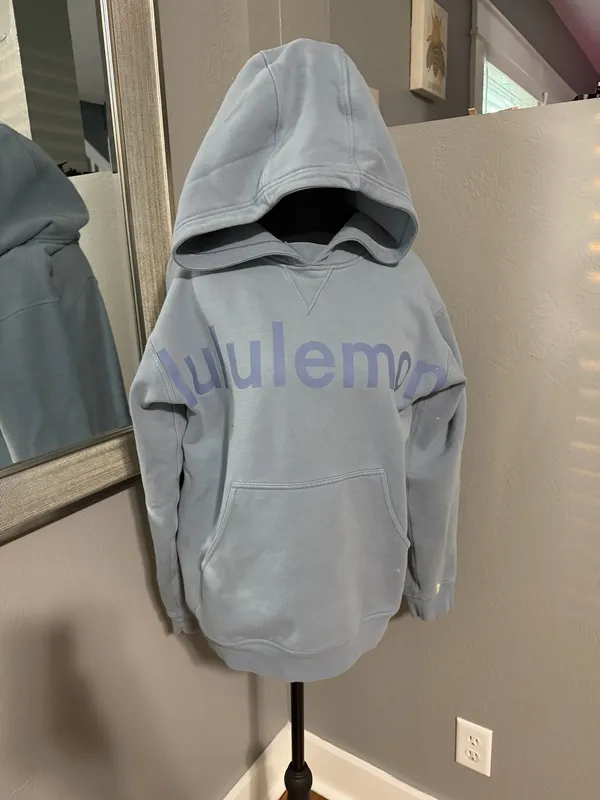 Lululemon All Yours Hoodie Chambray Logo Hooded Athletic Sweater Size 8. - Image 2