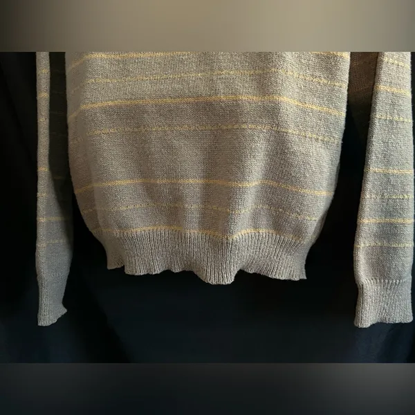 SHEIN Women's V-Neck Striped Knit Sweater Brown & Yellow SZ MD - Image 8