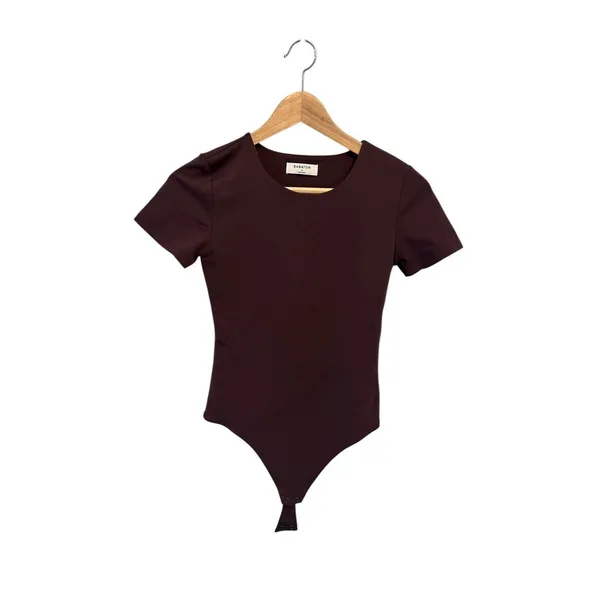 Aritzia Babaton Contour Women's Brown Crewneck Short Sleeve Bodysuit Sz S - Image 3