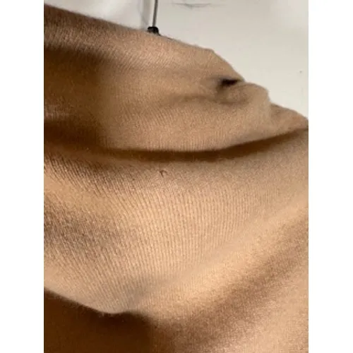 TORY BURCH Cashmere Quarter Zip Sweater S Tan‎ Gold Logo Pull Luxury Knit - Image 5