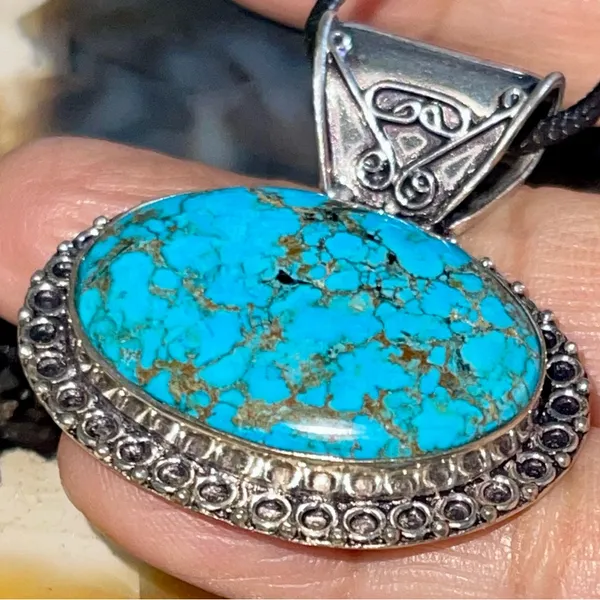Blue Hubei Turquoise Pendant 1 1/2” - Image 6