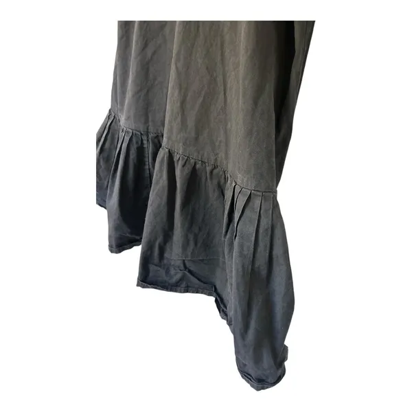 TCEC Washed Black Cotton Puff Sleeve Ruffle Drop Hem‎ Mini Dress S CD02190 - Image 5