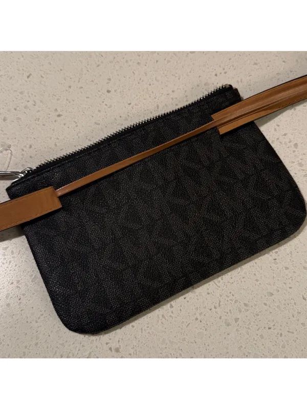 Michael Kors‎ Logo Belt Bag Black Gray Brown Waist Fanny Pack Purse Sz Medium - Image 11