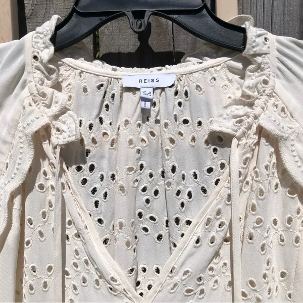 REISS Flora Broderie Scalloped Sleeves Ivory Cream Top Blouse 4 - Image 6