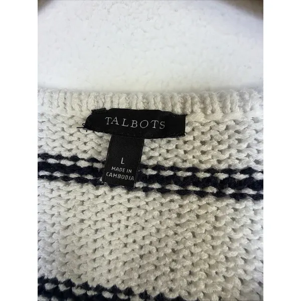 Talbots Womens black Striped Knit sweater Cardigan Preppy coastal nautical large - Image 6
