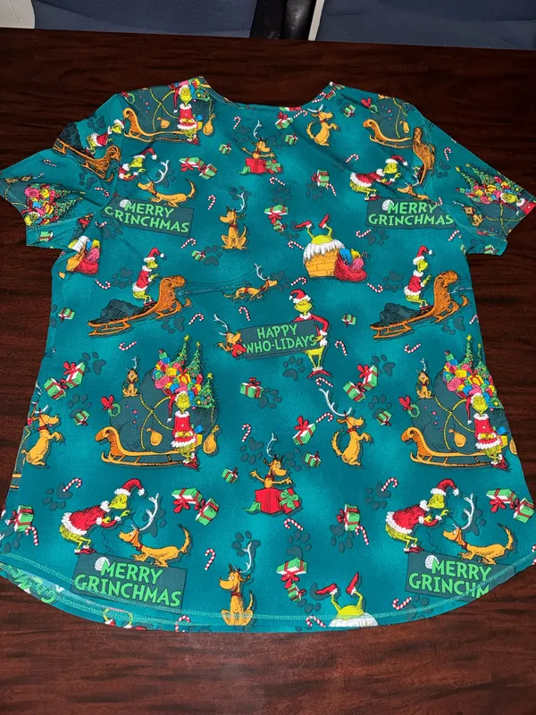 Dr. Seuss Grinch and Max Graphic Short Sleeve Scrub Top Size Large - Image 2