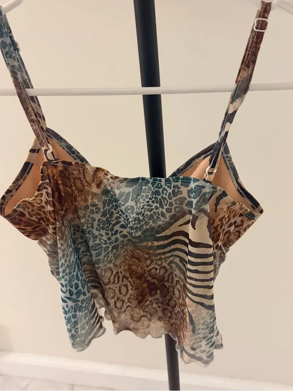 SheIn Animal Print Mesh Cami Top - Brown & Teal - Image 3