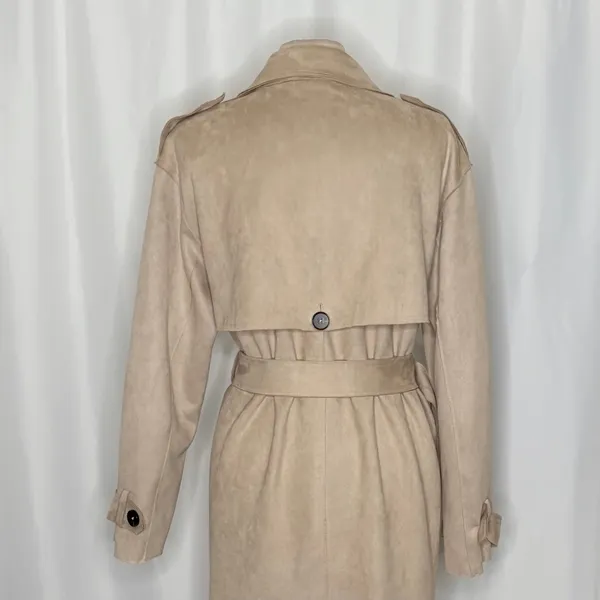 ZARA Faux Suede Trench Coat Belted Jacket Solid Tan Brown Pockets Outdoors Large - Image 9
