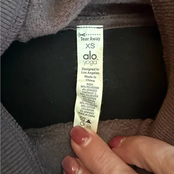 ALO Yoga Luxe Long Sleeve Block Party Hoodie – Soft Velour XS Raisin Purple - Image 6