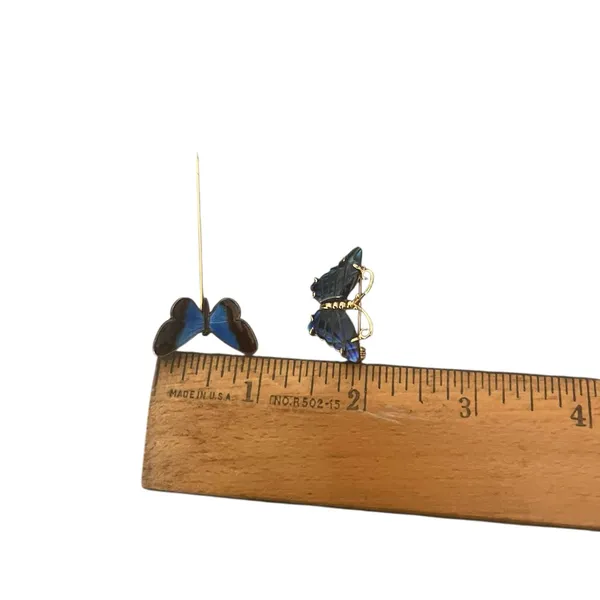 Vintage Estate Butterfly Brooch & Lapel Hat Stick Pin 2 Pc. Set Gold Tone Metal - Image 9