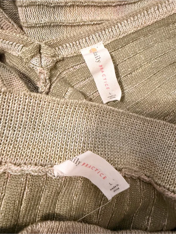 SET Anthropologie Daily Practice Knit Top And Skirt Green Ribbed Size Large L - Image 8