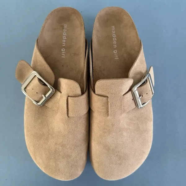 Madden Girl Cutiepie Platform‎ Sand Tan Suede Buckle Slip-On Clogs - Image 7