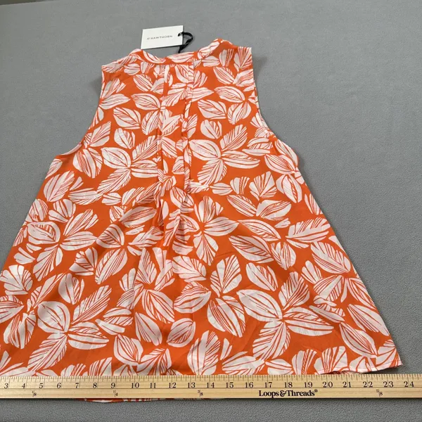 NWT 41 HAWTHORN Top Womens L Orange Sleeveless White Leaf Print Pleated Blouse - Image 6