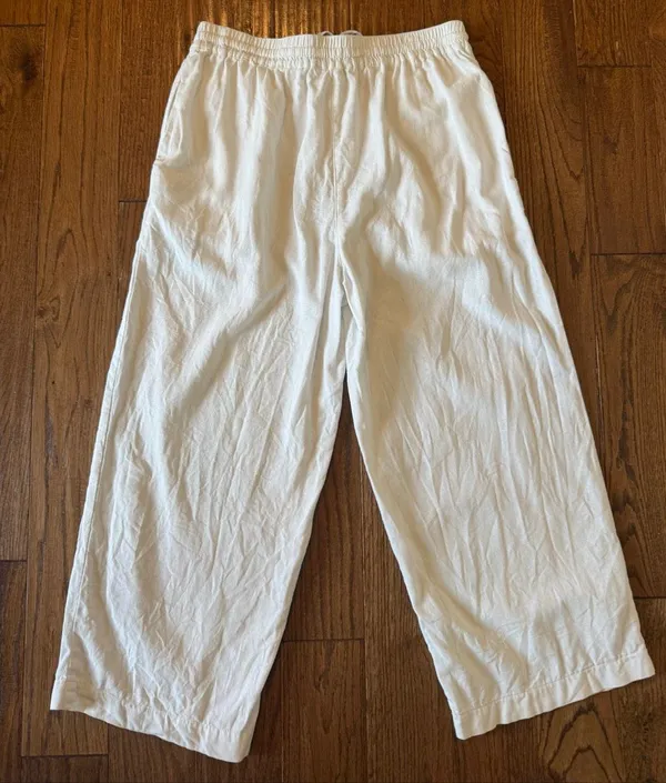 DKNY white linen drawstring crop pant size small - Image 7